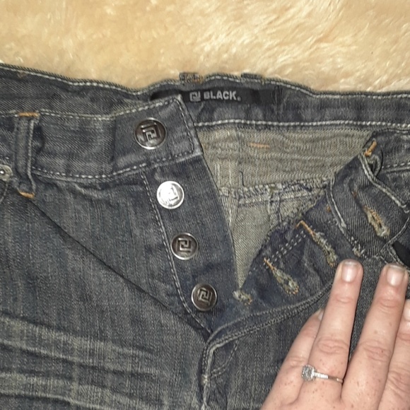 Black Men's Straight Leg Dark Wash Jeans - Picture 7 of 8